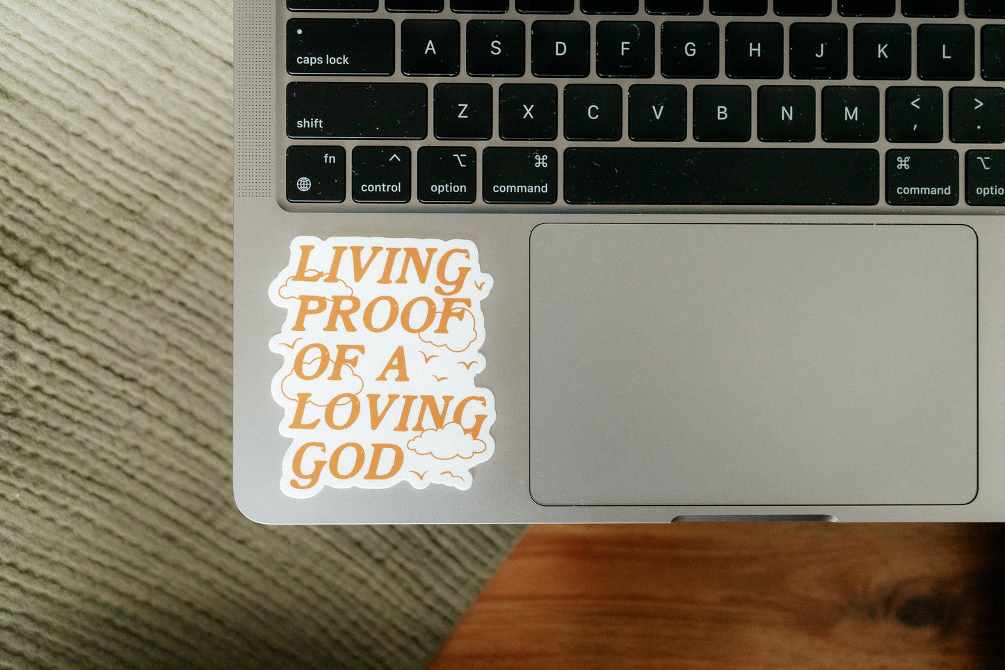 Living Proof of a Loving God Clouds, Waterproof Vinyl Sticker, 2.6x3"