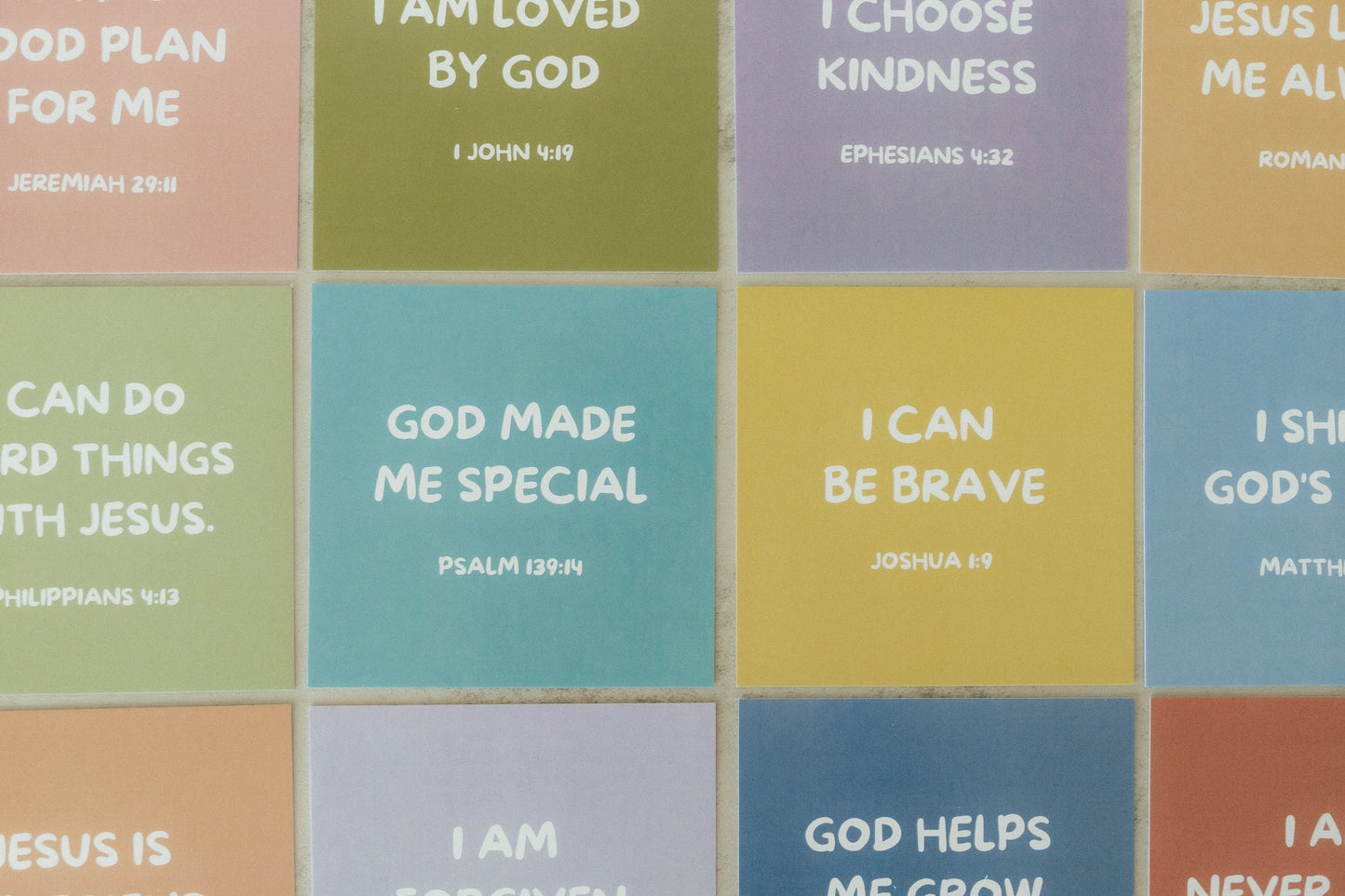 Mini Scripture Card Set, Kids Affirmations, 12 Bible Verse Cards