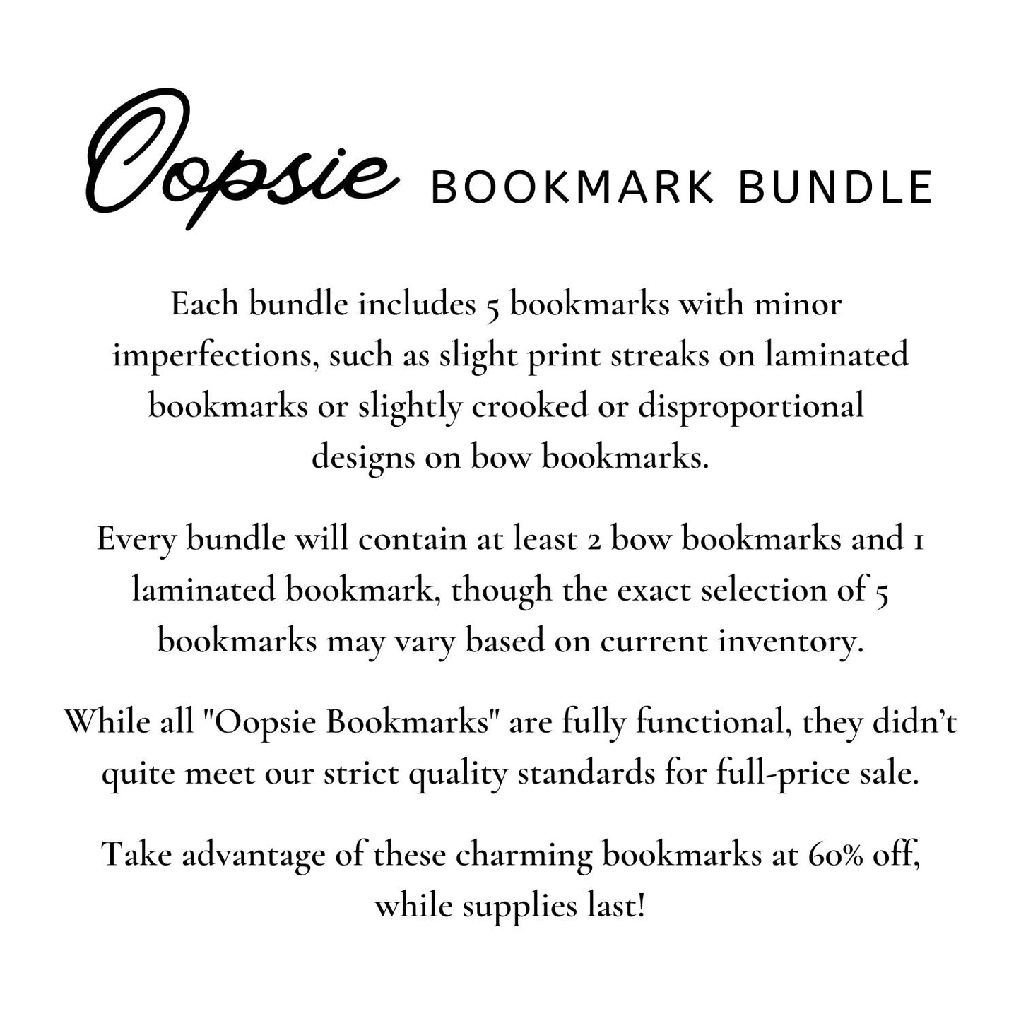 Oopsie Bookmark Bundle - 5 Bookmark Set with Minor Imperfections