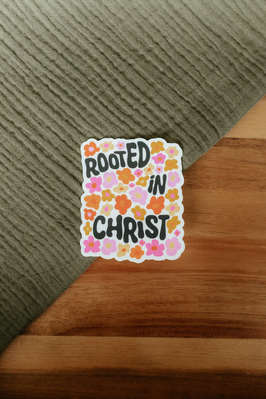 Rooted In Christ, Waterproof Vinyl Sticker, 2.5x3"