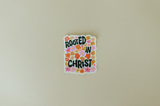 Rooted In Christ, Waterproof Vinyl Sticker, 2.5x3"