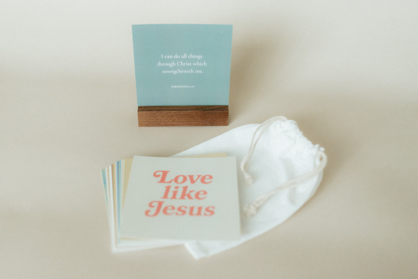 Wood Block & Canvas Bag, Scripture Card Storage Bag, Wood Display Block, Create Your Own Scripture Card Set Add On, Christian Gifts