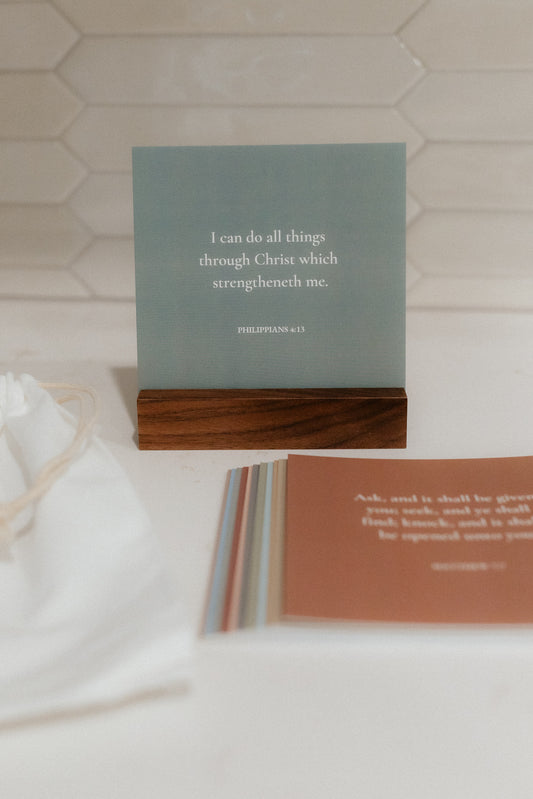 Earth Tones, 12 Uplifting Scripture Cards With Wood Stand, Christian Gift
