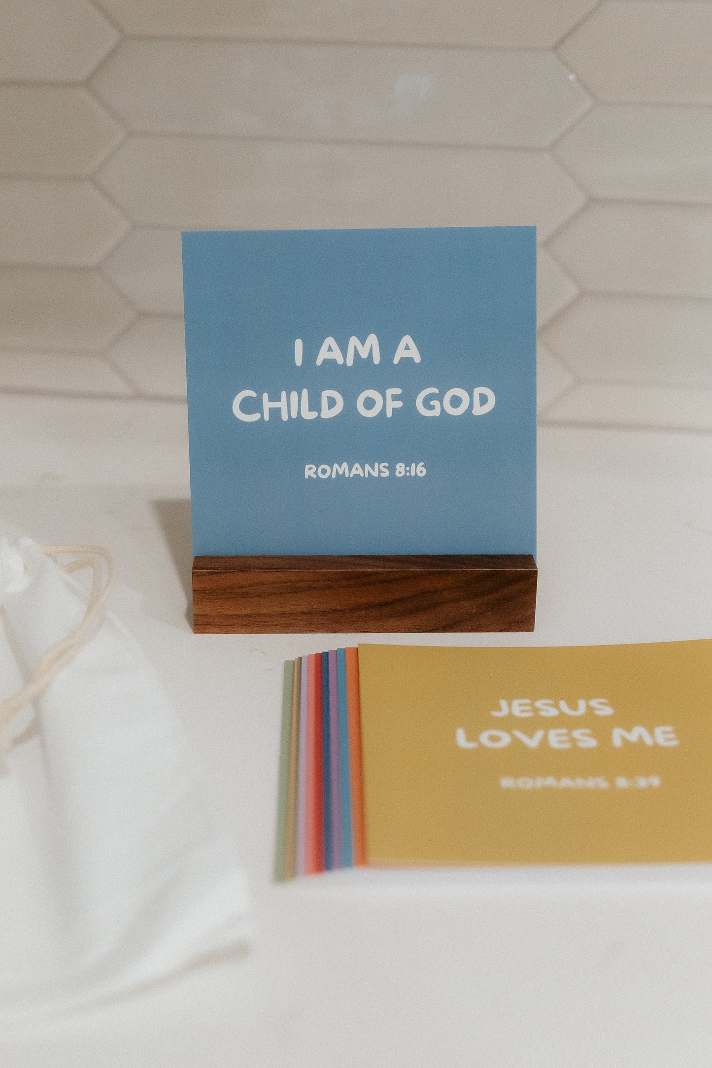 Kids Affirmations, 12 Uplifting Scripture Cards With Wood Stand, Christian Gift
