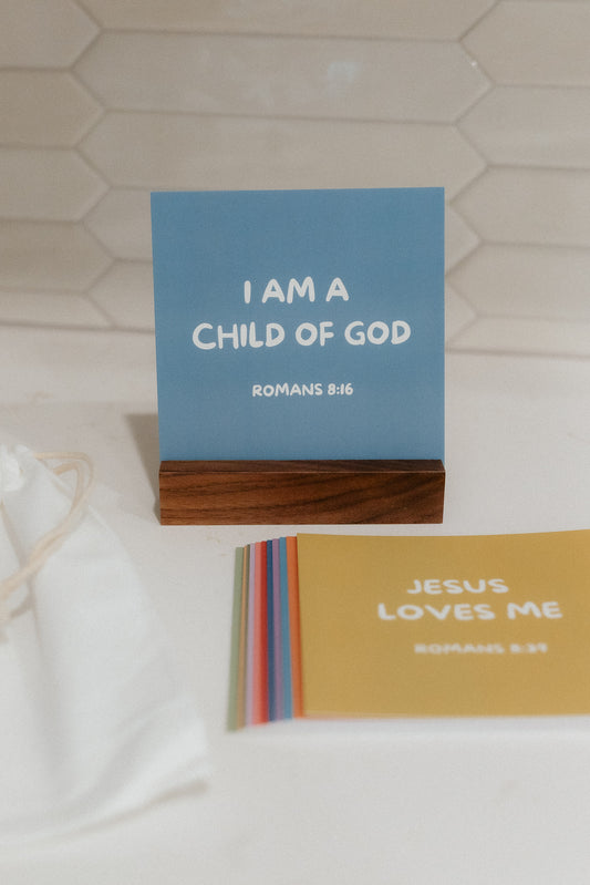 Kids Affirmations, 12 Uplifting Scripture Cards With Wood Stand, Christian Gift