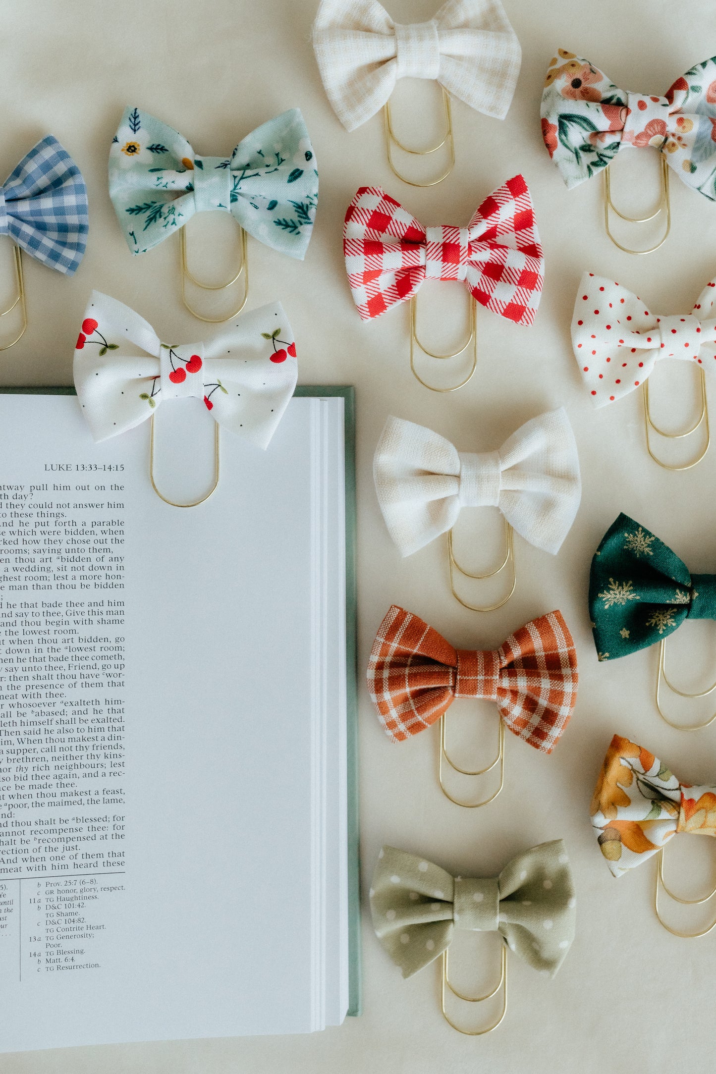 Cotton Bow Bookmark - Checkered Blue