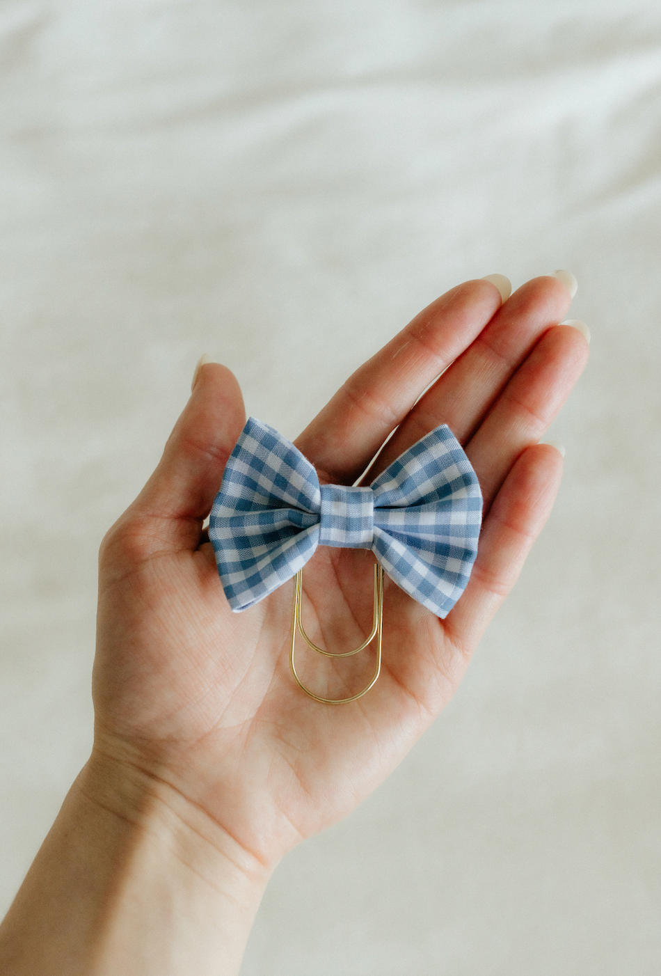 Cotton Bow Bookmark - Checkered Blue