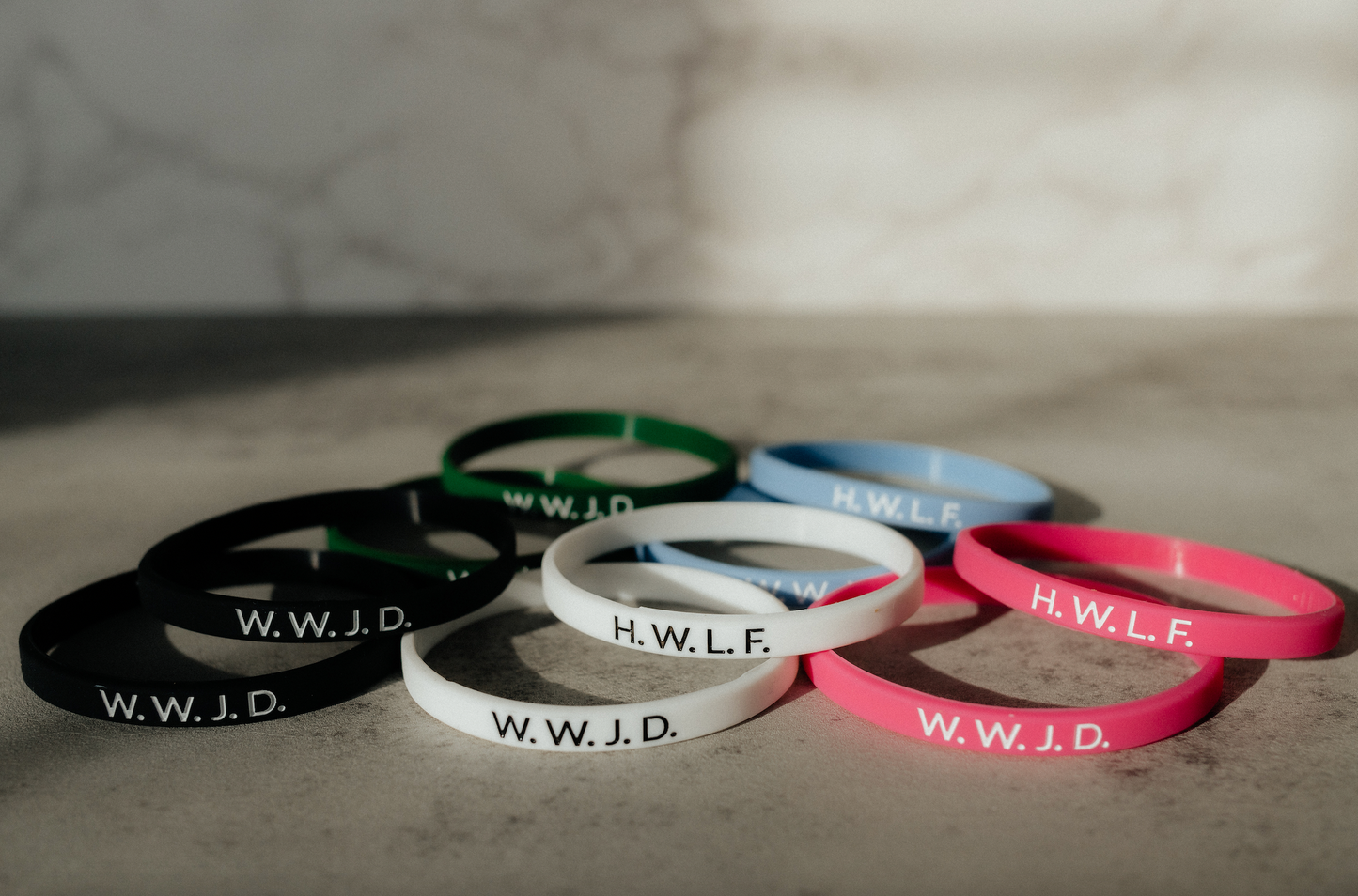 W.W.J.D. + H.W.L.F. - Faith Inspired Wristbands Available in 5 Colors