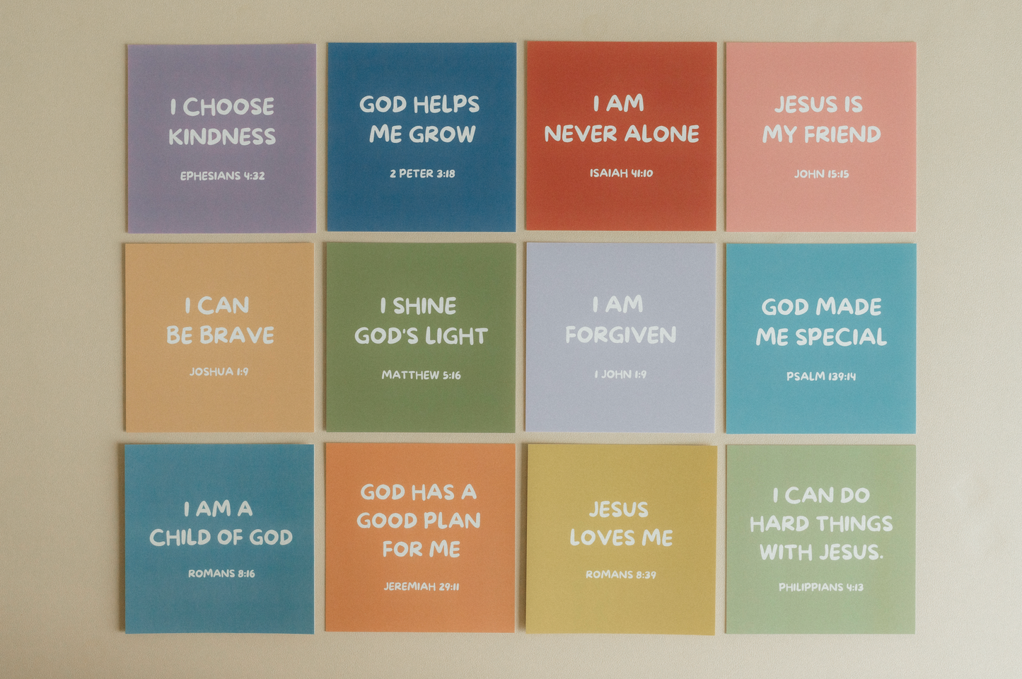 Kids Affirmations, 12 Uplifting Scripture Cards With Wood Stand, Christian Gift